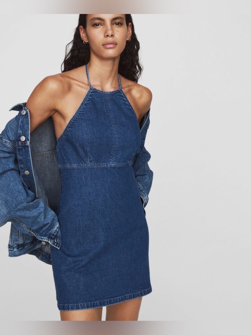 Gap Denim Halter Mini Dress Festival Summer Cruise Casual Backless NWT Modern